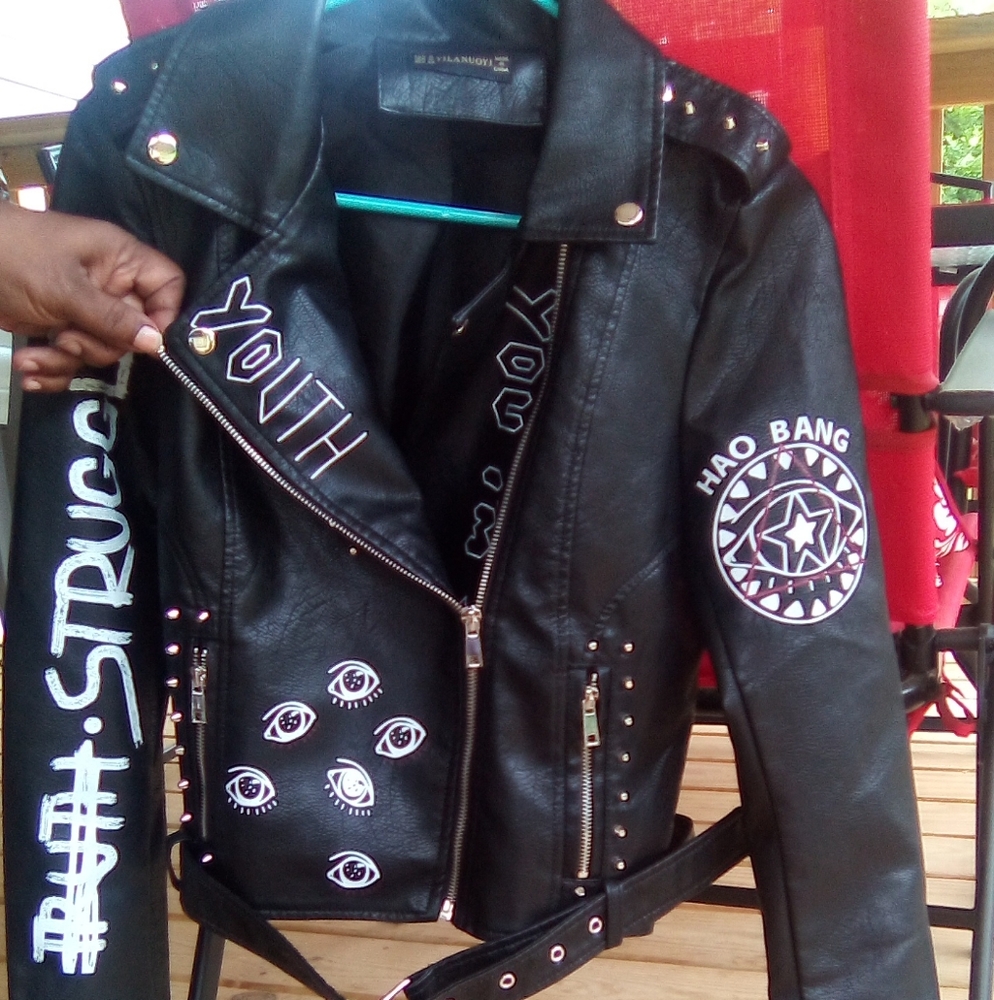 Studded Faux leather graphic Jacket